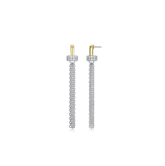 Charles Garnier Sterling Silver "New Mesh" Tassel Drop & CZ Stud Earrings - Silver and Gold