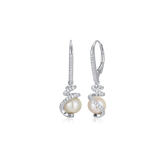 Charles Garnier Sterling Silver "New Mesh" Genuine Pearl & CZ Lever Back Drop Earrings - Silver
