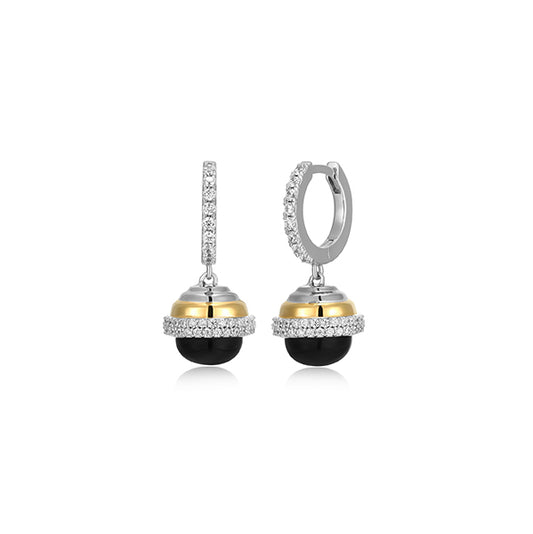 Charles Garnier Sterling Silver "New Mesh" Genuine Agate & CZ Drop Hoop - Silver and Gold