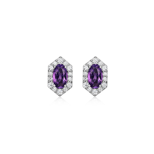 Charles Garnier Sterling Silver "Prism" Genuine Amethyst & CZ Stud Earrings - Silver