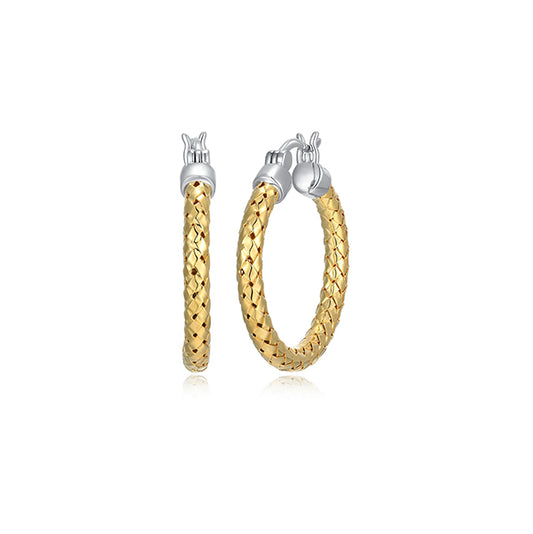 Charles Garnier Sterling Silver "New Mesh" Woven Tube 25mm Hoop Earrings - Silver and Gold