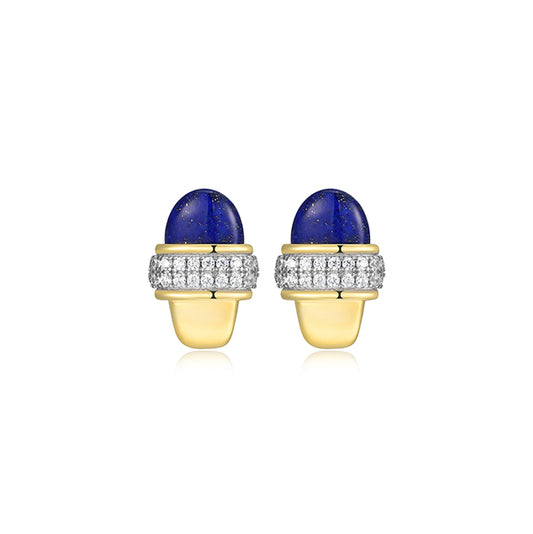 Charles Garnier Sterling Silver "New Mesh" Genuine Lapis Lazuli with CZ Stud Earrings - 2T