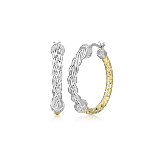 Charles Garnier Sterling Silver "New Mesh" Braided & Mesh Tube with CZ Hoop Earrings - 2T