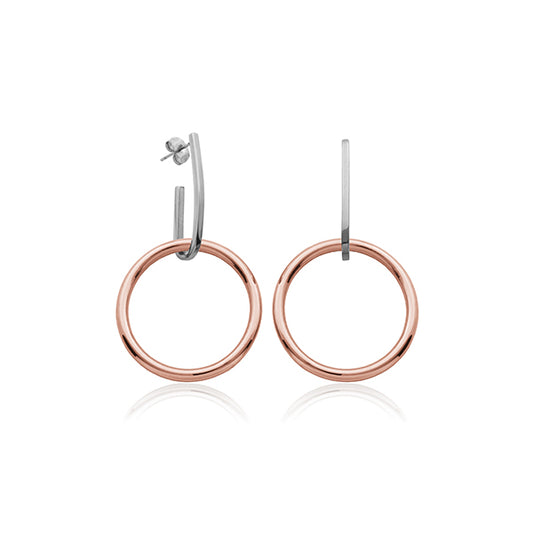 CJ Steelx 2-in1 Earrings - Silver and Rose