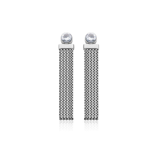 CJ Steelx 5.5mm CZ Tassel Earrings - Silver
