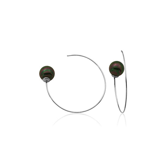 CJ Steelx Grey Pearl Stainless Steel Slider Hoop Earrings