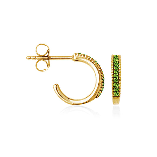 CJ Steelx "August" Peridot Crystal Huggie Hoop Earrings - Light Green
