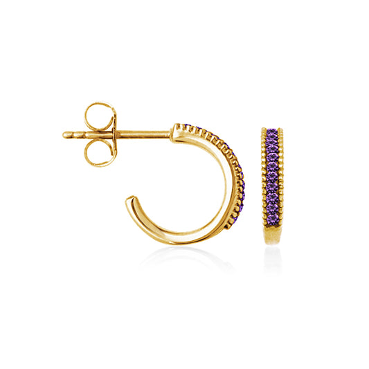 CJ Steelx "February" Amethyst Crystal Huggie Hoop Earrings -Purple