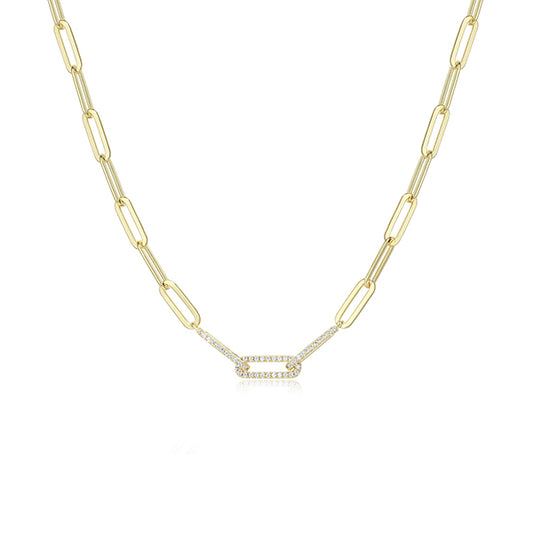 Diamondlite Paperclip Link Chain with Pave Cubic Zirconia Accents - Gold