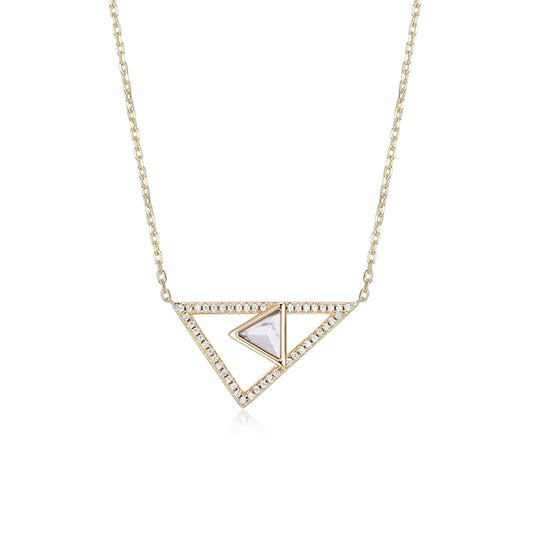 ELLE "Spatial" Sterling Silver Howlite and Pave Cubic Zirconia Triangle Necklace - Gold
