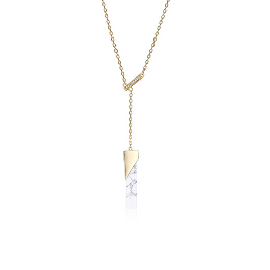 ELLE "Spatial" Sterling Silver Howlite and Lariat Cubic Zirconia Necklace - Gold