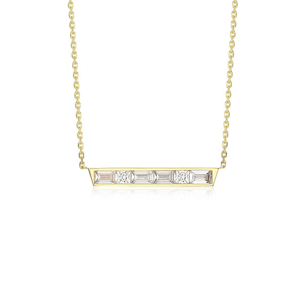 ELLE "Baguette" Straight Baguette & Square Cubic Zirconia Bar Necklace - Gold