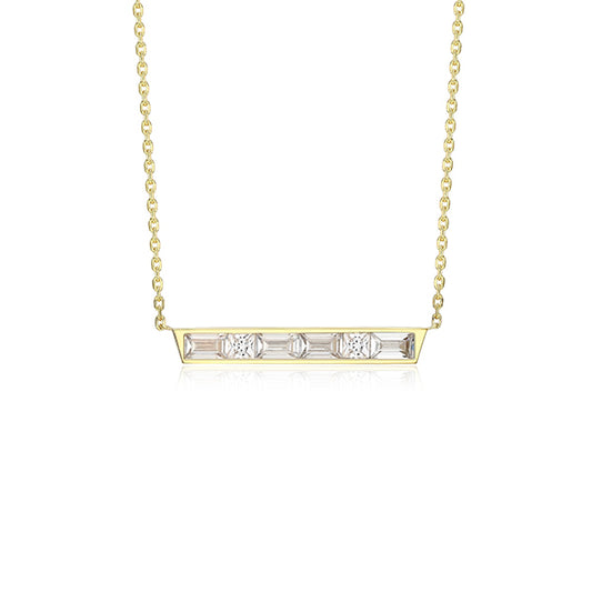 ELLE "Baguette" Straight Baguette & Square Cubic Zirconia Bar Necklace - Gold