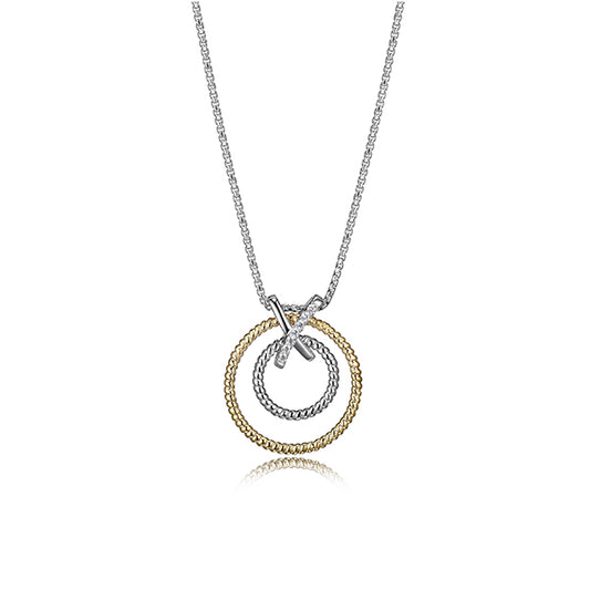 Charles Garnier Sterling Silver "LINQ" Double Tone Circle Necklace - Silver and Gold