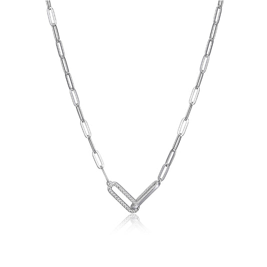 Charles Garnier Sterling Silver "PAPERCLIP" 3.5mm Link Necklace with Cubic Zirconia - Silver
