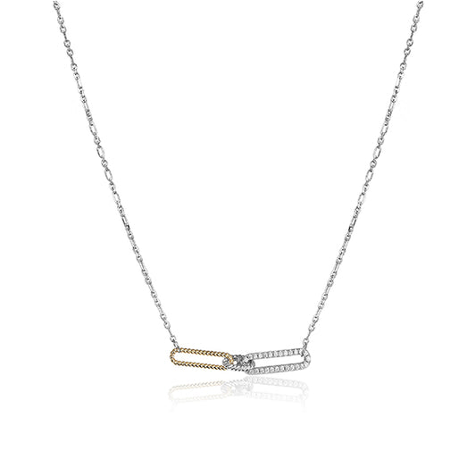 Charles Garnier Sterling Silver "PAPERCLIP" Rope and CZ Link with Cable Chain Necklace - Silver and Gold