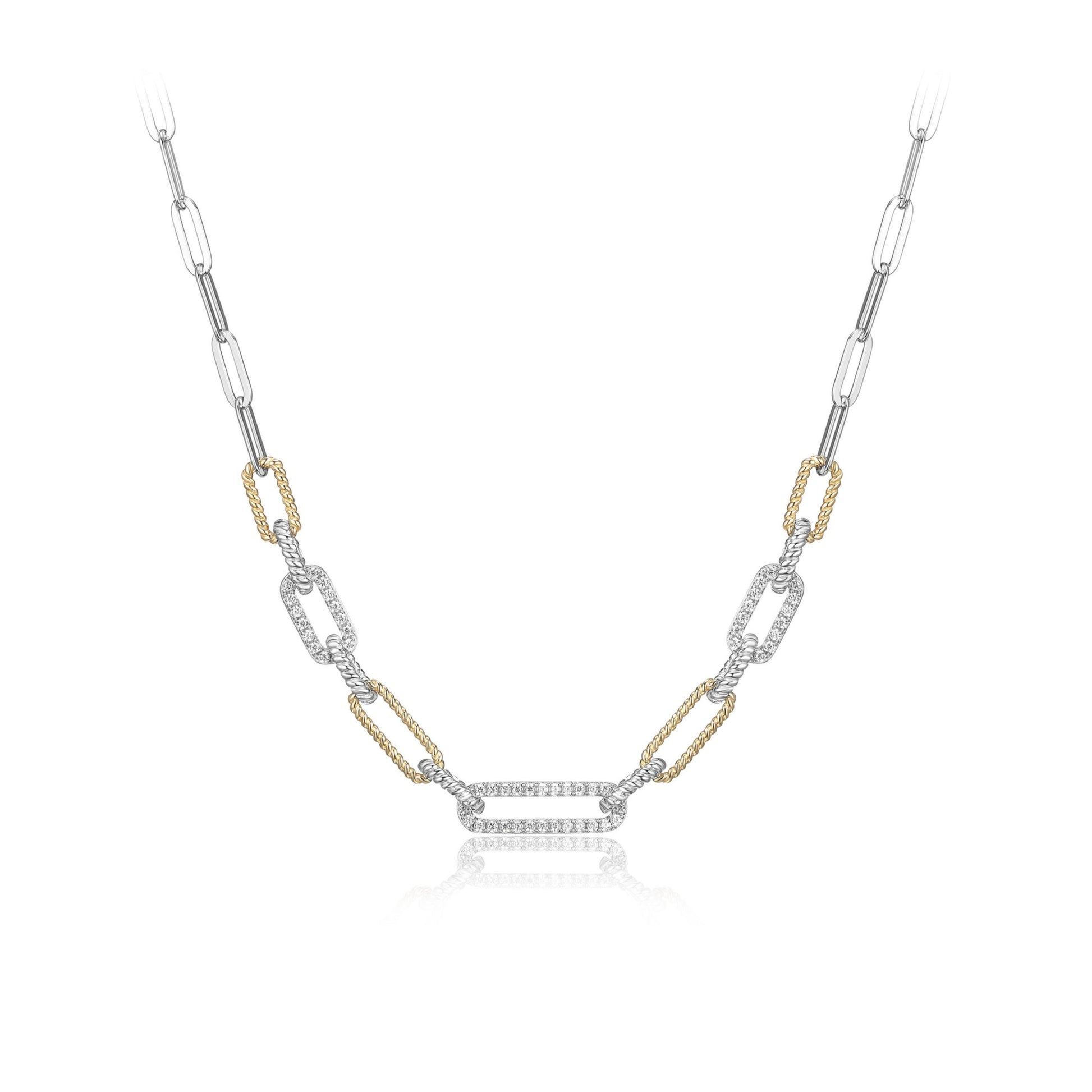 Charles Garnier Sterling Silver "PAPERCLIP" Rope and CZ with 4mm Link Necklace - Silver and Gold