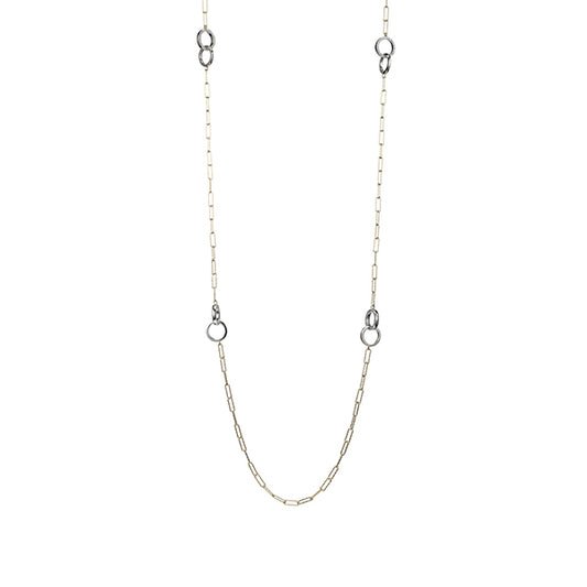 Charles Garnier Sterling Silver "PAPERCLIP" Diamondlite Interlocking Circles Station Long Necklace - Silver and Gold