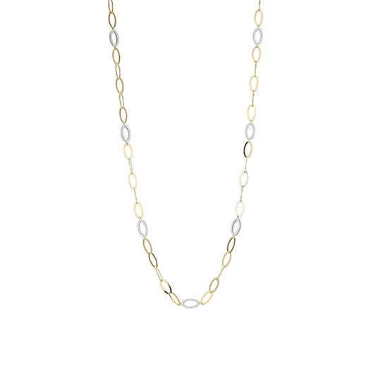 Charles Garnier Sterling Silver "PAPERCLIP" Diamondlite Marquise Link Necklace - Silver and Gold