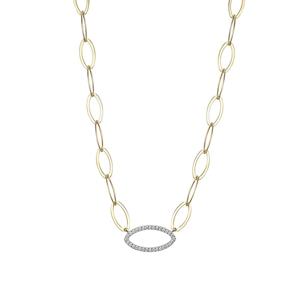 Charles Garnier Sterling Silver "PAPERCLIP" Marquise Link with Diamondlite Necklace - Silver and Gold