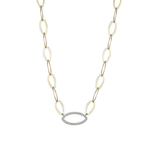 Charles Garnier Sterling Silver "PAPERCLIP" Marquise Link with Diamondlite Necklace - Silver and Gold