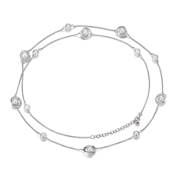 NR0LBFTB-W Shell Pearls Long Station Necklace