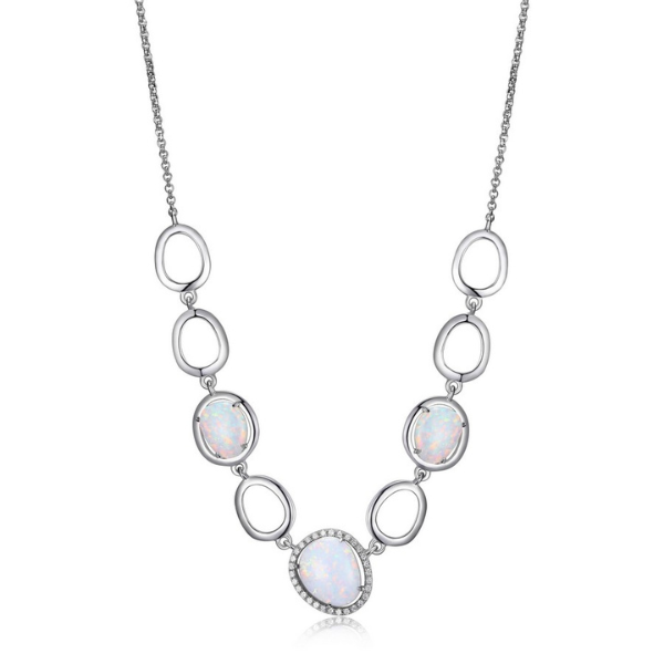 NR0LBG13-W Halo Created Opal and Cubic Zirconia Link Necklace