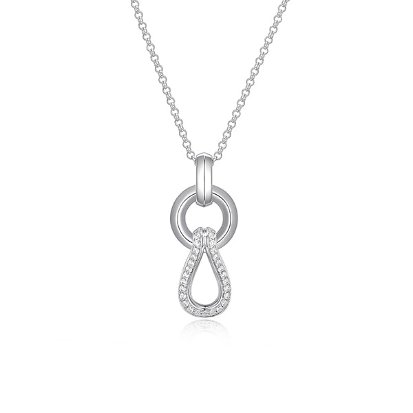 ELLE "Coalesce" Sterling Silver Circle and Pear Shape Pave Cubic Zirconia Necklace - Silver