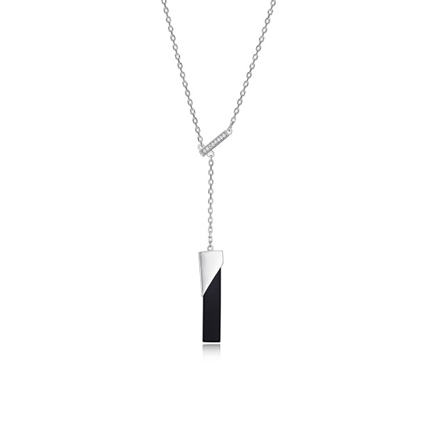 ELLE "Spatial" Sterling Silver Agate and Lariat Cubic Zirconia Necklace - Silver