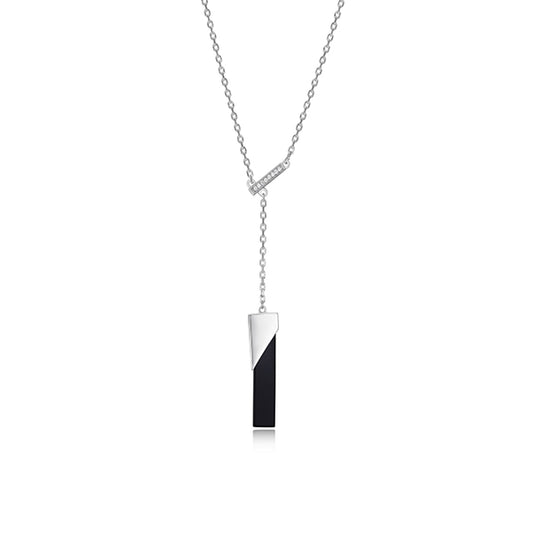 ELLE "Spatial" Sterling Silver Agate and Lariat Cubic Zirconia Necklace - Silver