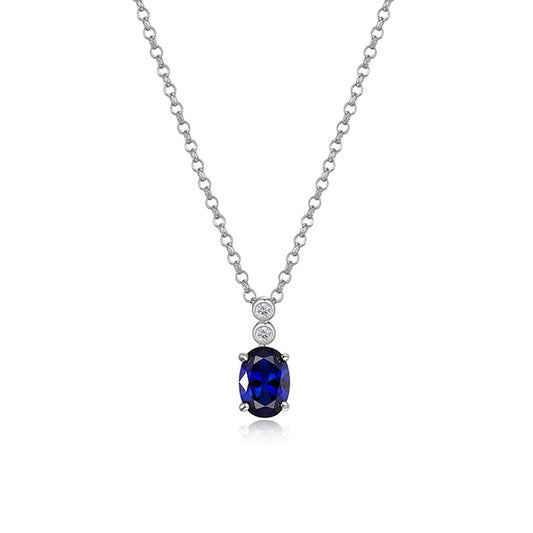 ELLE "Blue Star" Sterling Silver Created Sapphire and Lab Grown Diamond Necklace - Silver