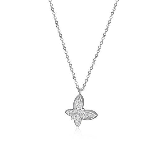 ELLE "Scintillation" Sterling Silver Cubic Zirconia Butterfly Necklace - Silver