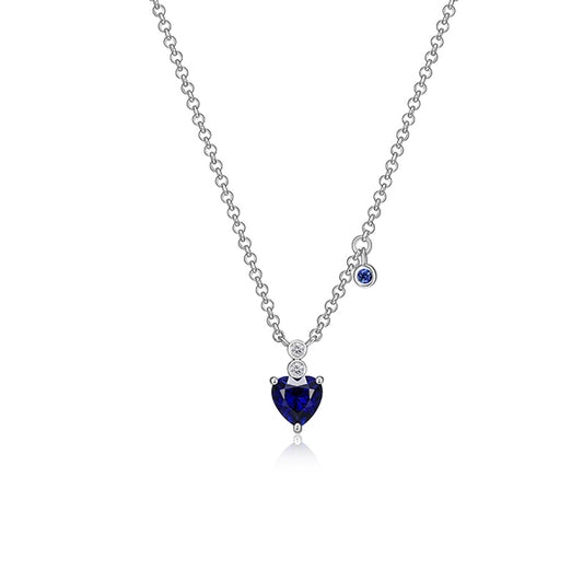 ELLE "Blue Star" Sterling Silver Heart Created Sapphire and Lab Grown Diamond Necklace - Silver