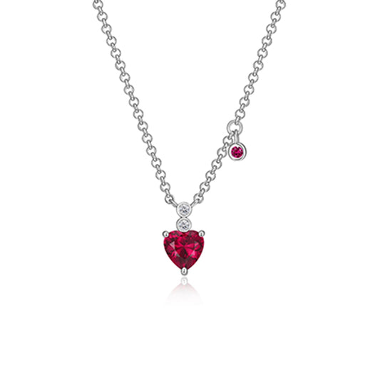 ELLE "Holiday Stars" Heart Created Ruby and Lab Grown Diamond Solitaire Necklace - Silver