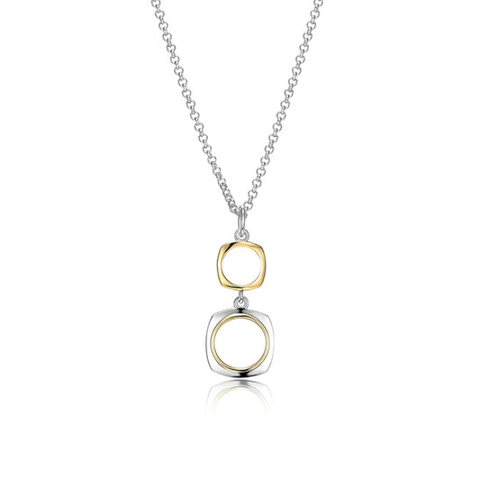 ELLE "Aureole" Sterling Silver 2-Tone Open Square Link Necklace - Silver and Gold