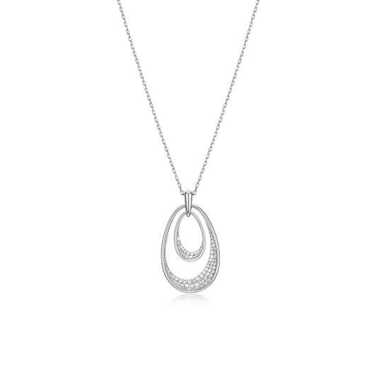 ELLE "Lake Mirror" Sterling Silver Double Oviform Cubic Zirconia Necklace - Silver
