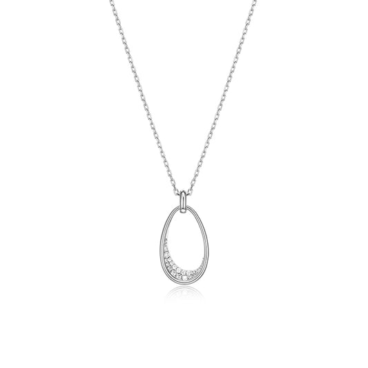 ELLE "Lake Mirror" Sterling Silver Oviform Cubic Zirconia Necklace - Silver