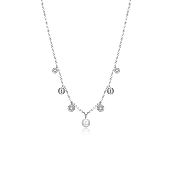 ELLE "Majestic" Sterling Silver with White Pearl and Cubic Zirconia Charm Necklace - Silver