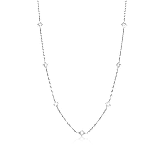 ELLE "Stellar" Sterling Silver Rhodium Plated Rhombus Station Long Necklace - Silver
