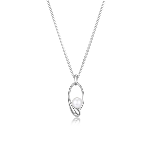 ELLE "Caramel" Pear Shape and 7-7.5mm Pearl Necklace - Silver
