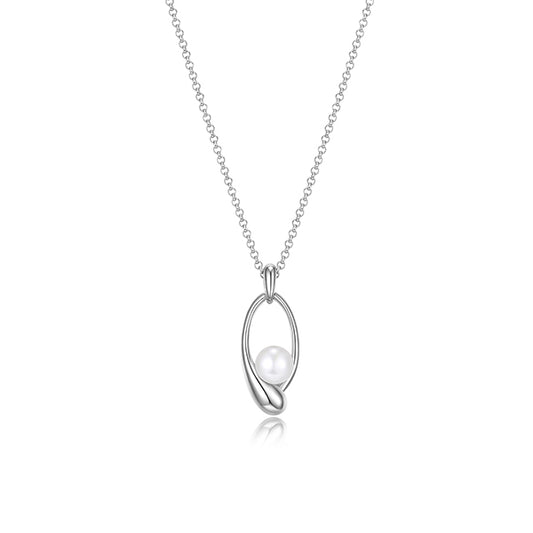 ELLE "Caramel" Pear Shape and 7-7.5mm Pearl Necklace - Silver