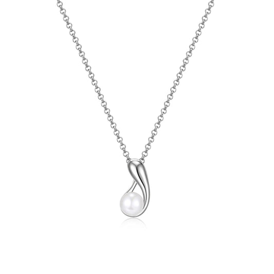 ELLE "Caramel" Pear Shape and 6-6.5mm Pearl Necklace - Silver