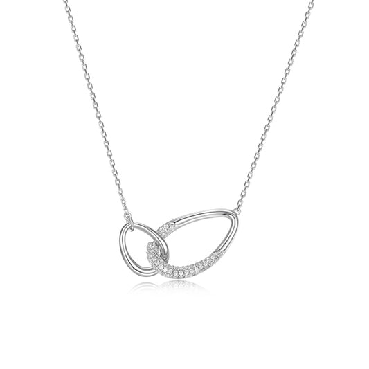 ELLE "Caramel" Interlocking Oval Link and Pave Cubic Zirconia Necklace - Silver