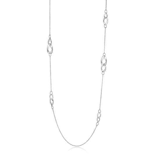 ELLE "Ovation" High Polish Multi-Link Station Long Necklace - Silver