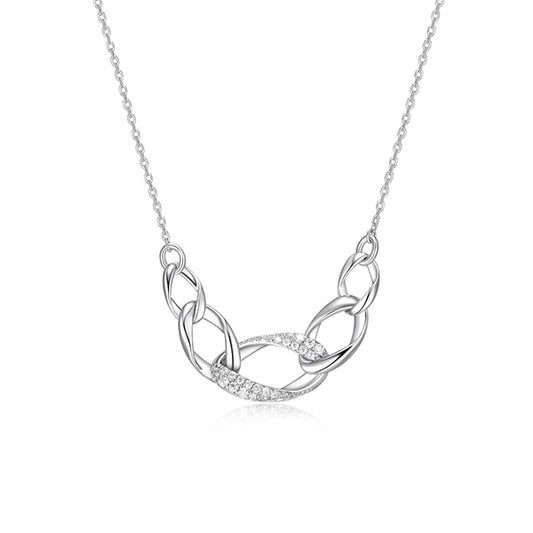 ELLE "Ovation" Multi-Oval Link with Pave Cubic Zirconia Necklace - Silver