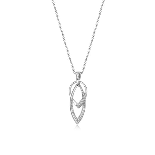ELLE "Swing" Interlocking Marquise and Pear Link Pave Cubic Zirconia Long Necklace - Silver