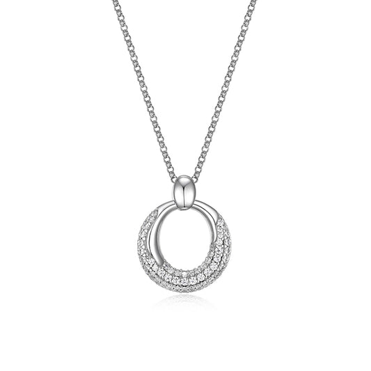 ELLE "Caramel" Circle and Pave Cubic Zirconia Necklace - Silver