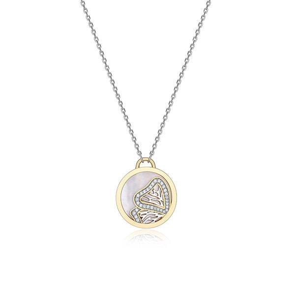 ELLE "Protect Love" Mother of Pearl and Pave Cubic Zirconia Butterfly Wing Motif Necklace - Silver and Gold