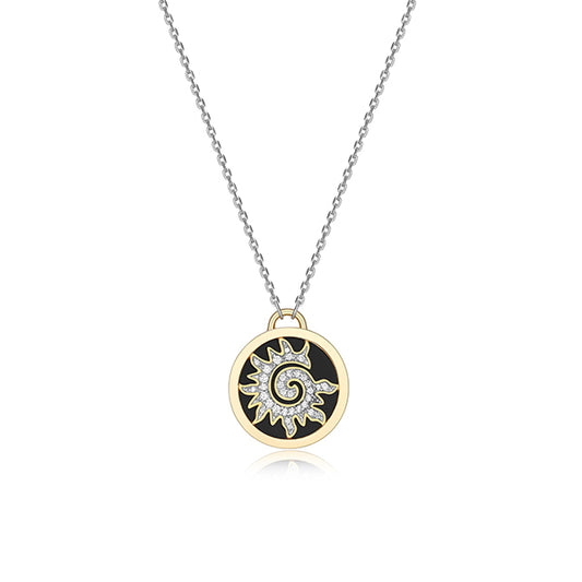 ELLE "Protect Sun" Agate and Pave Cubic Zirconia Sun Motif Necklace - Gold