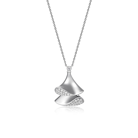 ELLE "Flamenco" Double Triangular Dangle with Cubic Zirconia Necklace - Silver